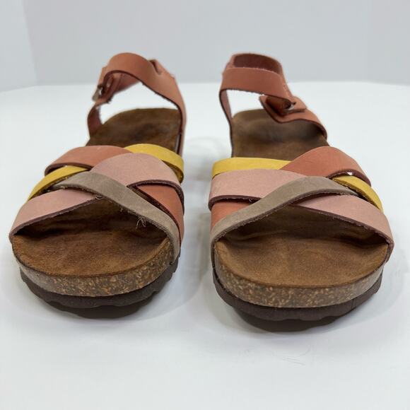 Bio-Gold Colorful Pastel Cross Strap Leather Slip On Sandals Womens Size 7.5 - Picture 2 of 13